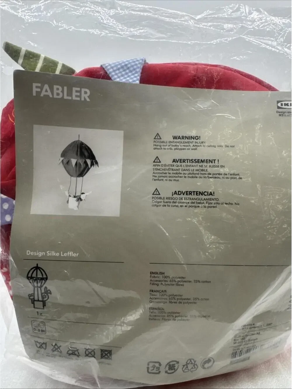 2007 Ikea Nursery Hot Air Balloon Hanging Plush Mobile 20” Bunny Frog Donkey New